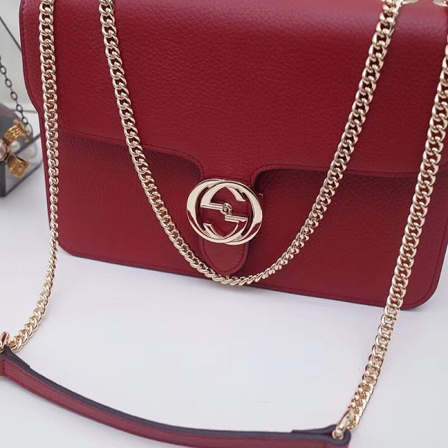 Gucci Interlocking G Buckle Chain Leather Shoulder Large Bag 510303 Red 2018