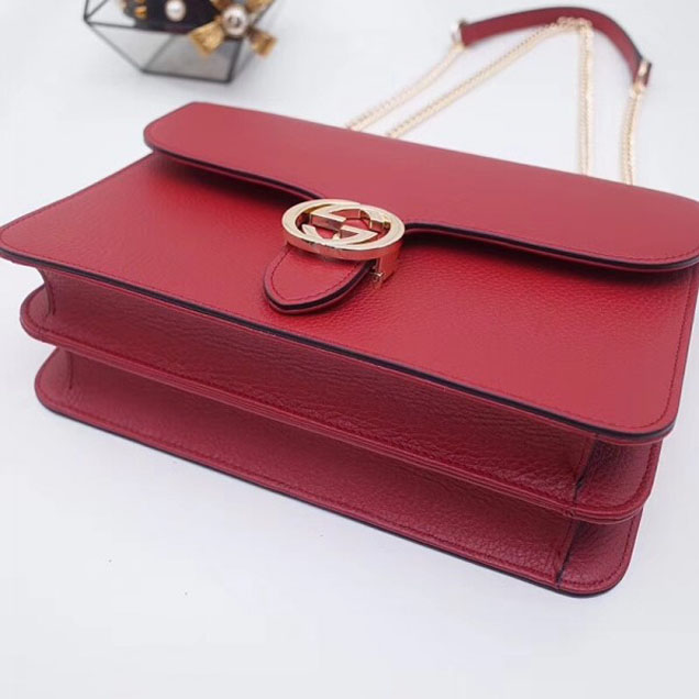 Gucci Interlocking G Buckle Chain Leather Shoulder Large Bag 510303 Red 2018