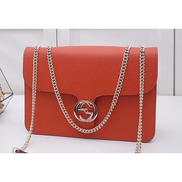 Gucci Interlocking G Buckle Chain Leather Shoulder Large Bag 510303 Orange 2018