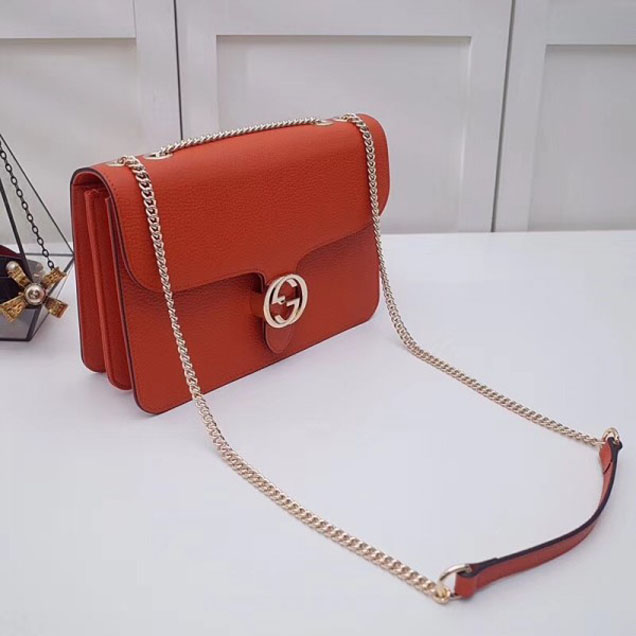 Gucci Interlocking G Buckle Chain Leather Shoulder Large Bag 510303 Orange 2018