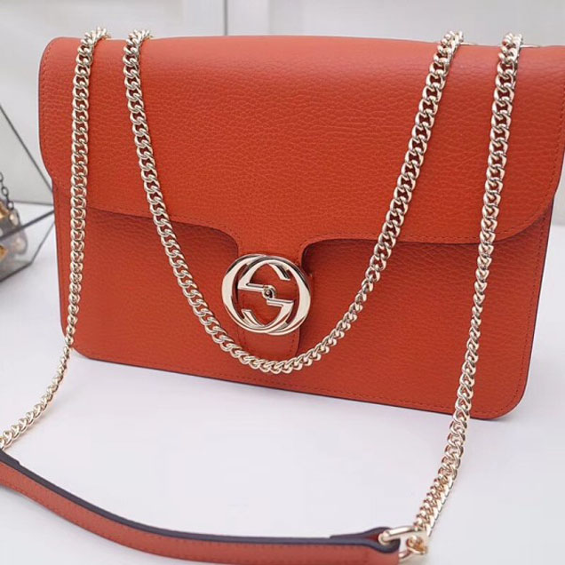 Gucci Interlocking G Buckle Chain Leather Shoulder Large Bag 510303 Orange 2018