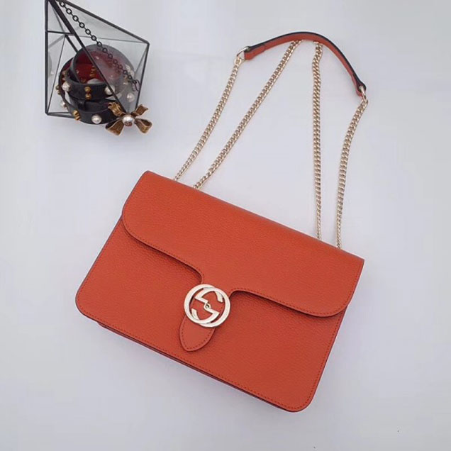 Gucci Interlocking G Buckle Chain Leather Shoulder Large Bag 510303 Orange 2018