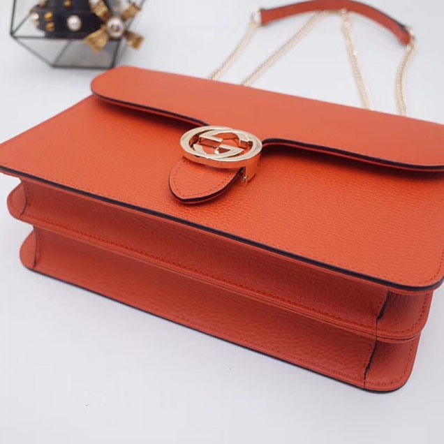 Gucci Interlocking G Buckle Chain Leather Shoulder Large Bag 510303 Orange 2018