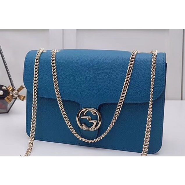 Gucci Interlocking G Buckle Chain Leather Shoulder Large Bag 510303 Cyan 2018