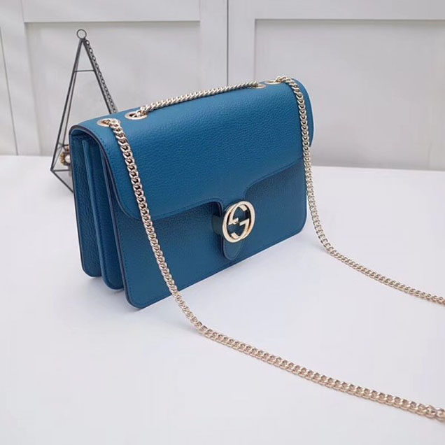 Gucci Interlocking G Buckle Chain Leather Shoulder Large Bag 510303 Cyan 2018