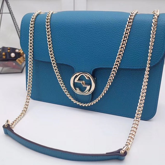 Gucci Interlocking G Buckle Chain Leather Shoulder Large Bag 510303 Cyan 2018