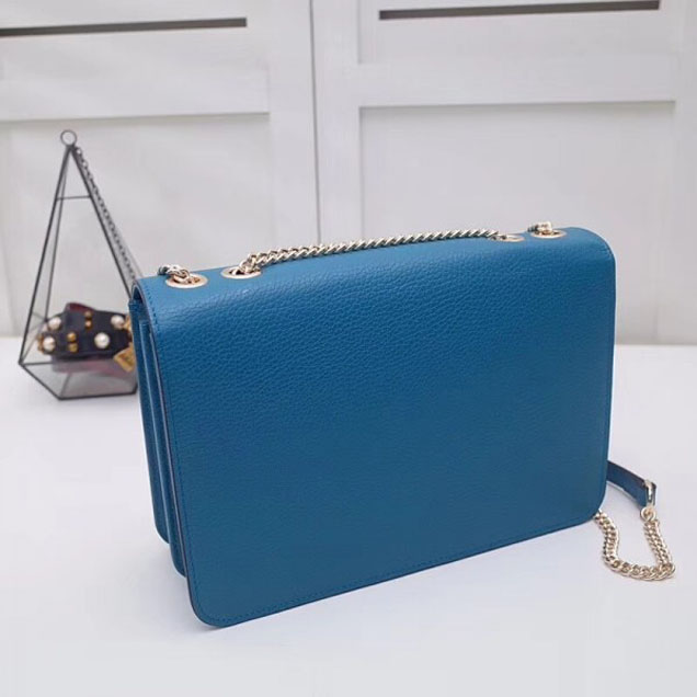 Gucci Interlocking G Buckle Chain Leather Shoulder Large Bag 510303 Cyan 2018