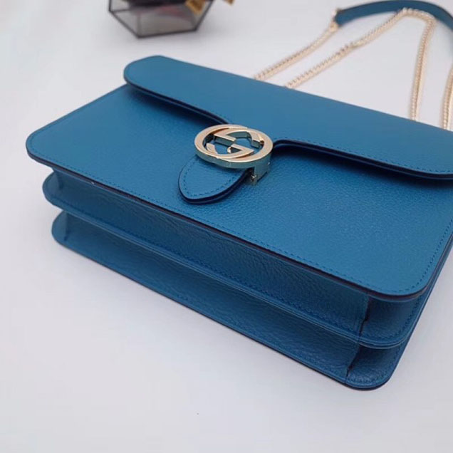 Gucci Interlocking G Buckle Chain Leather Shoulder Large Bag 510303 Cyan 2018