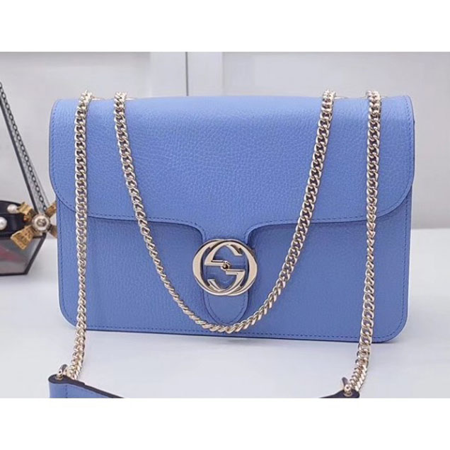 Gucci Interlocking G Buckle Chain Leather Shoulder Large Bag 510303 Sky Blue 2018