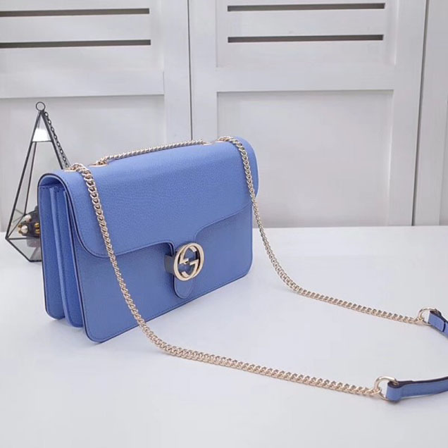 Gucci Interlocking G Buckle Chain Leather Shoulder Large Bag 510303 Sky Blue 2018