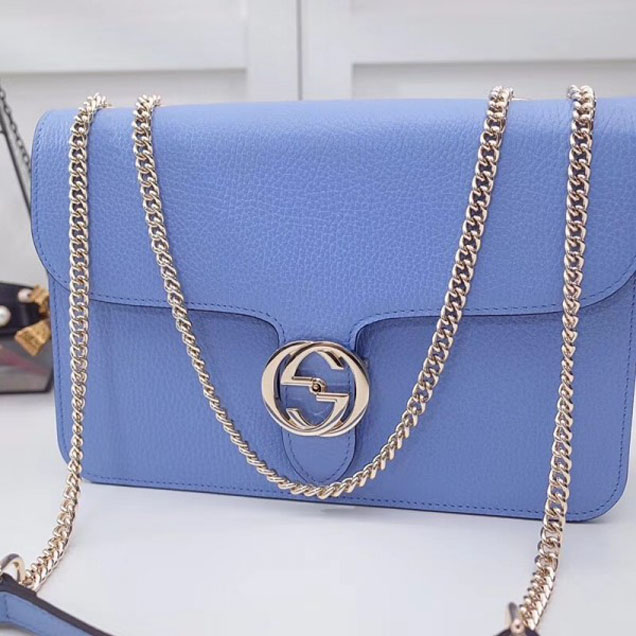 Gucci Interlocking G Buckle Chain Leather Shoulder Large Bag 510303 Sky Blue 2018