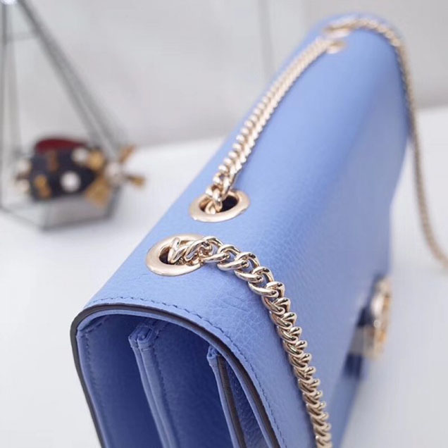 Gucci Interlocking G Buckle Chain Leather Shoulder Large Bag 510303 Sky Blue 2018