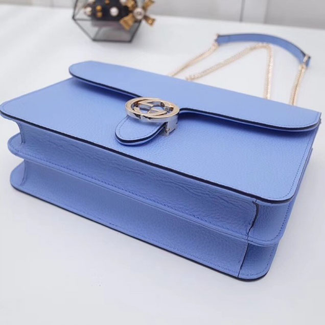 Gucci Interlocking G Buckle Chain Leather Shoulder Large Bag 510303 Sky Blue 2018