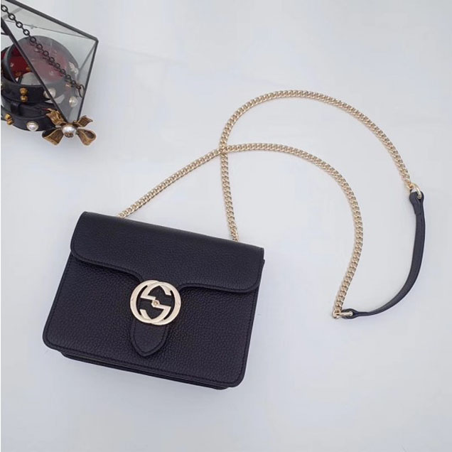Gucci Interlocking G Buckle Chain Leather Shoulder Small Bag 510304 Black 2018