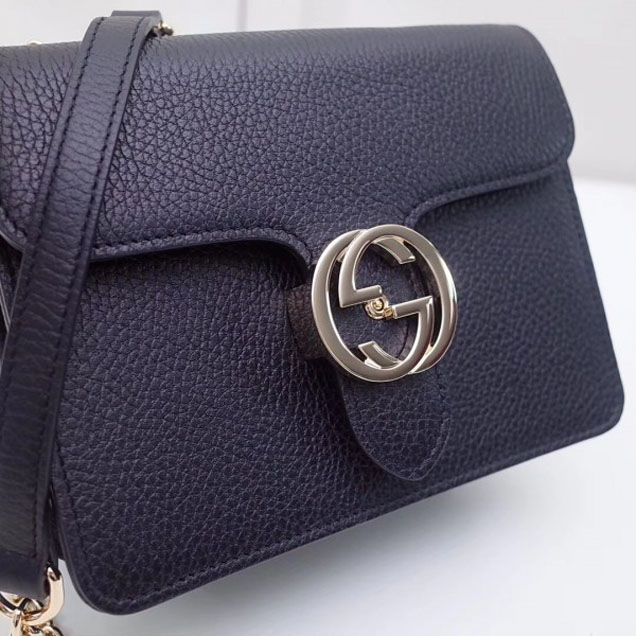 Gucci Interlocking G Buckle Chain Leather Shoulder Small Bag 510304 Black 2018