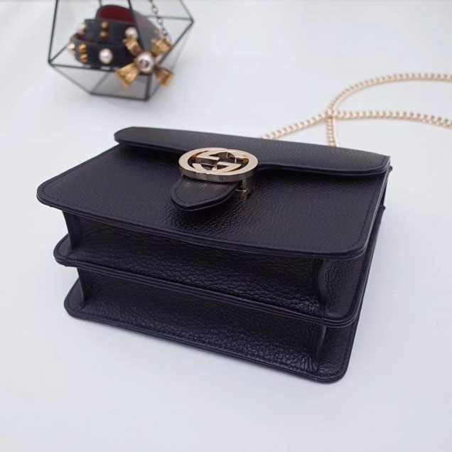 Gucci Interlocking G Buckle Chain Leather Shoulder Small Bag 510304 Black 2018