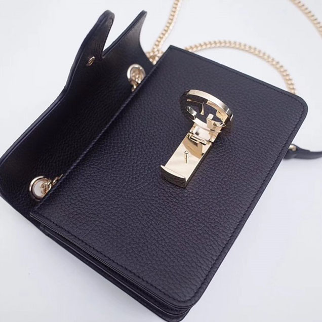 Gucci Interlocking G Buckle Chain Leather Shoulder Small Bag 510304 Black 2018