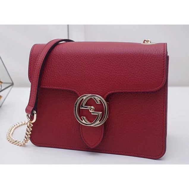 Gucci Interlocking G Buckle Chain Leather Shoulder Small Bag 510304 Red 2018