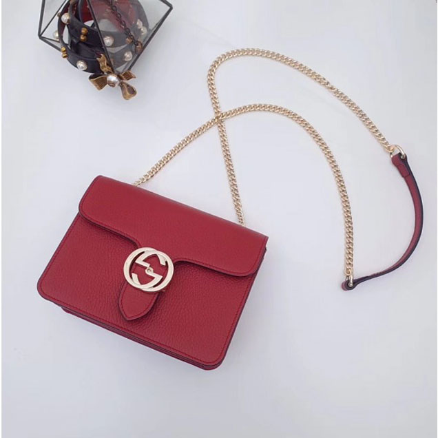 Gucci Interlocking G Buckle Chain Leather Shoulder Small Bag 510304 Red 2018