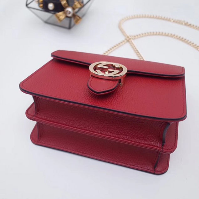 Gucci Interlocking G Buckle Chain Leather Shoulder Small Bag 510304 Red 2018