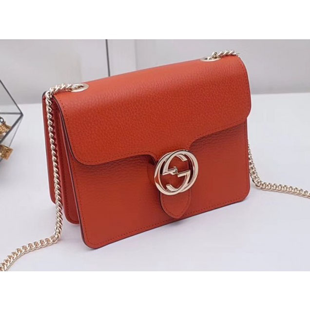 Gucci Interlocking G Buckle Chain Leather Shoulder Small Bag 510304 Orange 2018