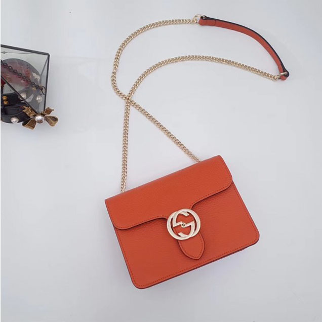 Gucci Interlocking G Buckle Chain Leather Shoulder Small Bag 510304 Orange 2018