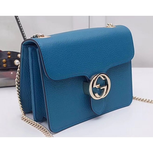 Gucci Interlocking G Buckle Chain Leather Shoulder Small Bag 510304 Cyan 2018