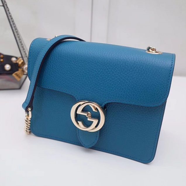 Gucci Interlocking G Buckle Chain Leather Shoulder Small Bag 510304 Cyan 2018