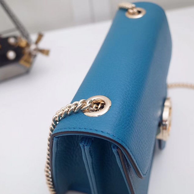 Gucci Interlocking G Buckle Chain Leather Shoulder Small Bag 510304 Cyan 2018