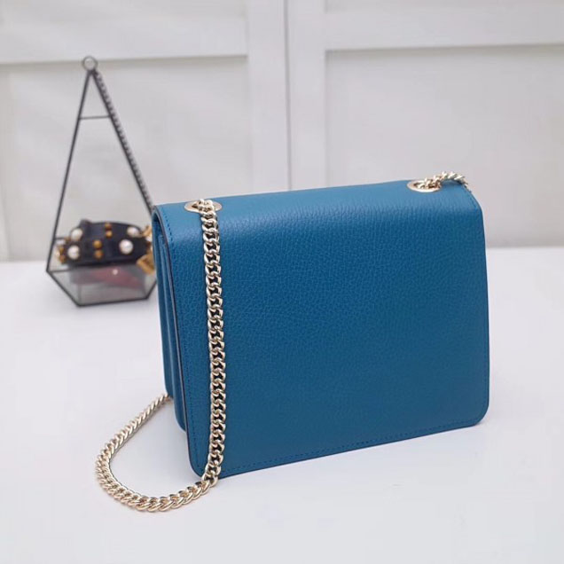Gucci Interlocking G Buckle Chain Leather Shoulder Small Bag 510304 Cyan 2018