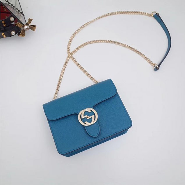 Gucci Interlocking G Buckle Chain Leather Shoulder Small Bag 510304 Cyan 2018