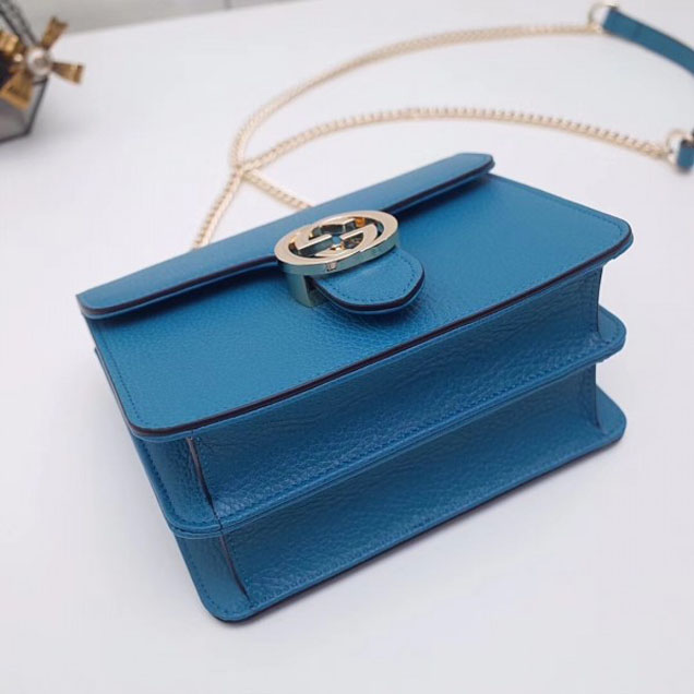 Gucci Interlocking G Buckle Chain Leather Shoulder Small Bag 510304 Cyan 2018