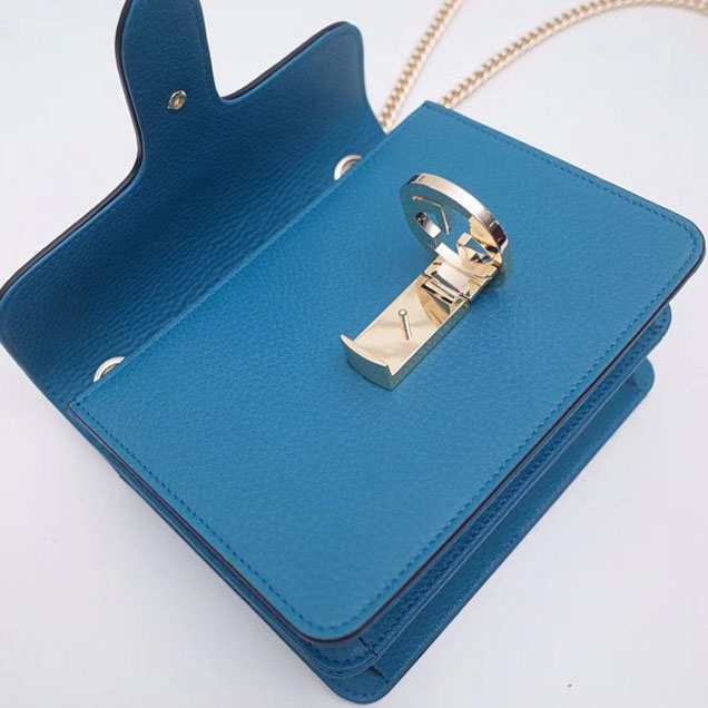 Gucci Interlocking G Buckle Chain Leather Shoulder Small Bag 510304 Cyan 2018