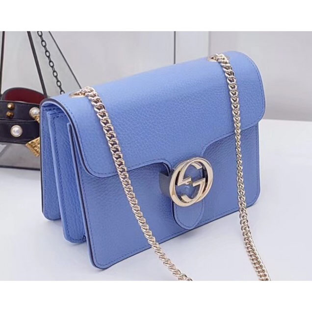 Gucci Interlocking G Buckle Chain Leather Shoulder Small Bag 510304 Sky Blue 2018