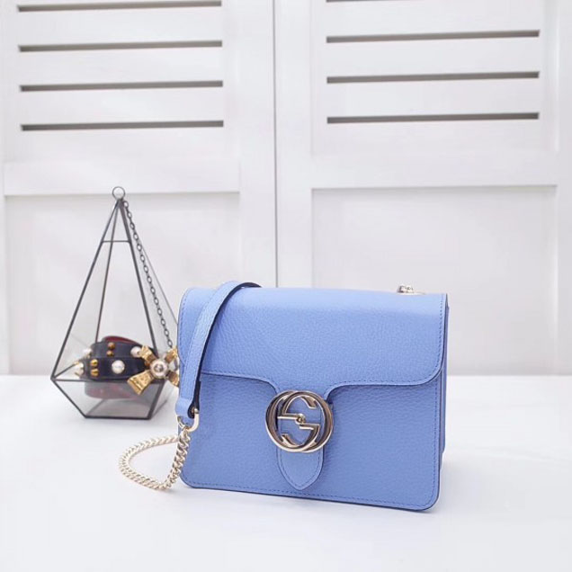 Gucci Interlocking G Buckle Chain Leather Shoulder Small Bag 510304 Sky Blue 2018
