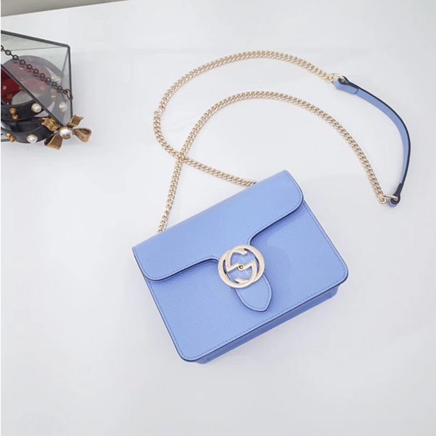 Gucci Interlocking G Buckle Chain Leather Shoulder Small Bag 510304 Sky Blue 2018