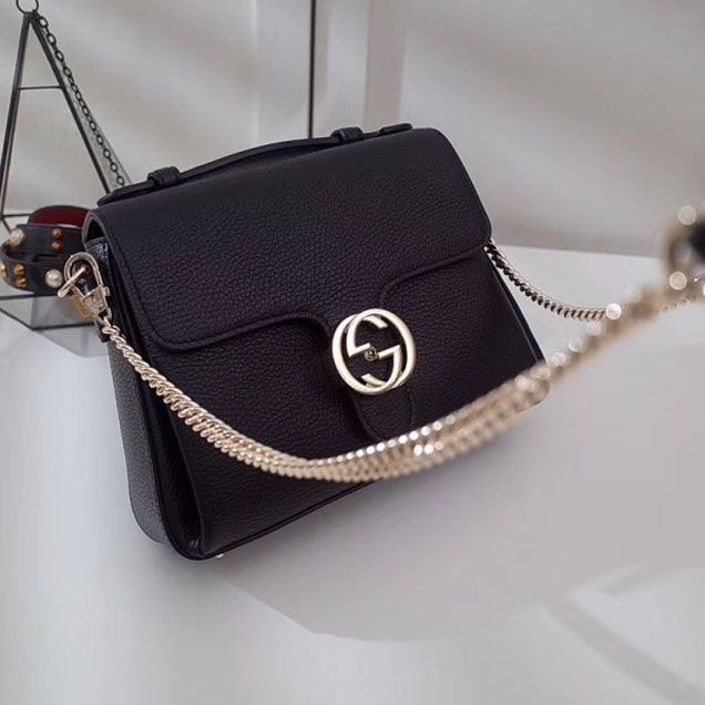 Gucci Interlocking G Buckle Chain Leather Cross Body Bag 510302 Black 2018