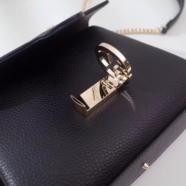 Gucci Interlocking G Buckle Chain Leather Cross Body Bag 510302 Black 2018