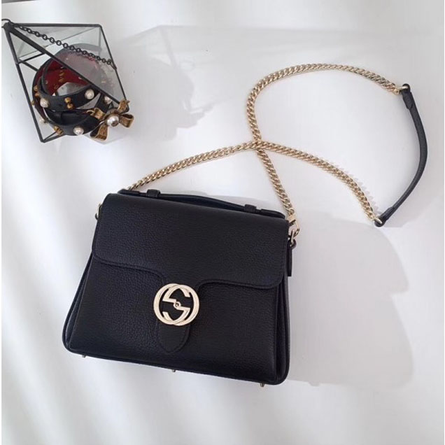 Gucci Interlocking G Buckle Chain Leather Cross Body Bag 510302 Black 2018