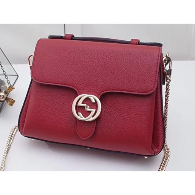 Gucci Interlocking G Buckle Chain Leather Cross Body Bag 510302 Red 2018