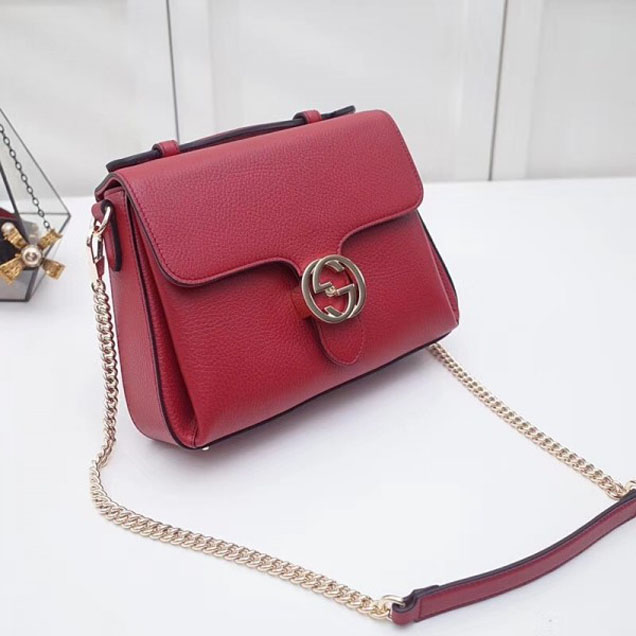 Gucci Interlocking G Buckle Chain Leather Cross Body Bag 510302 Red 2018