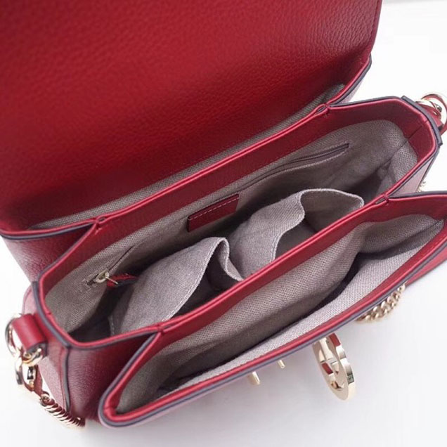 Gucci Interlocking G Buckle Chain Leather Cross Body Bag 510302 Red 2018