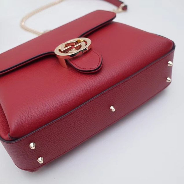 Gucci Interlocking G Buckle Chain Leather Cross Body Bag 510302 Red 2018