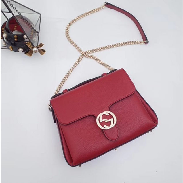 Gucci Interlocking G Buckle Chain Leather Cross Body Bag 510302 Red 2018
