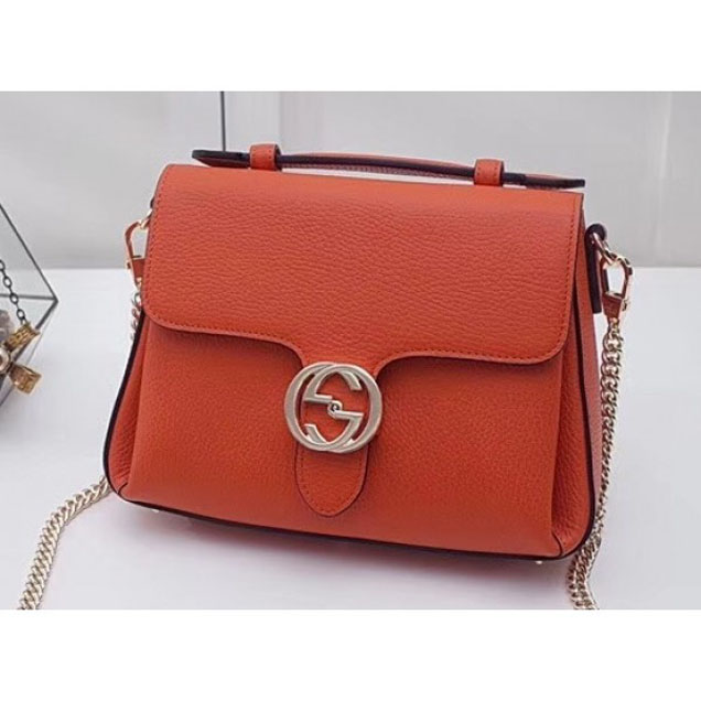 Gucci Interlocking G Buckle Chain Leather Cross Body Bag 510302 Orange 2018