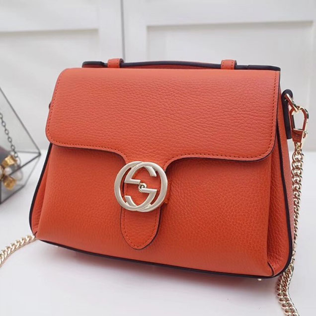 Gucci Interlocking G Buckle Chain Leather Cross Body Bag 510302 Orange 2018