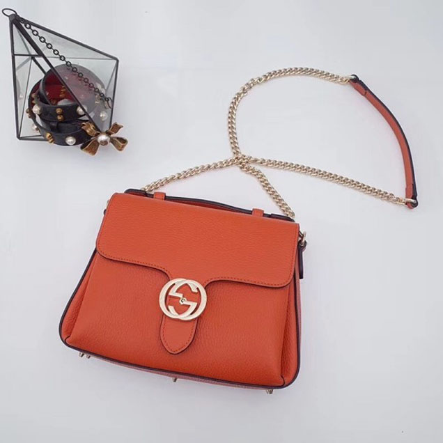Gucci Interlocking G Buckle Chain Leather Cross Body Bag 510302 Orange 2018