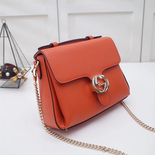 Gucci Interlocking G Buckle Chain Leather Cross Body Bag 510302 Orange 2018