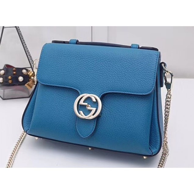 Gucci Interlocking G Buckle Chain Leather Cross Body Bag 510302 Cyan 2018