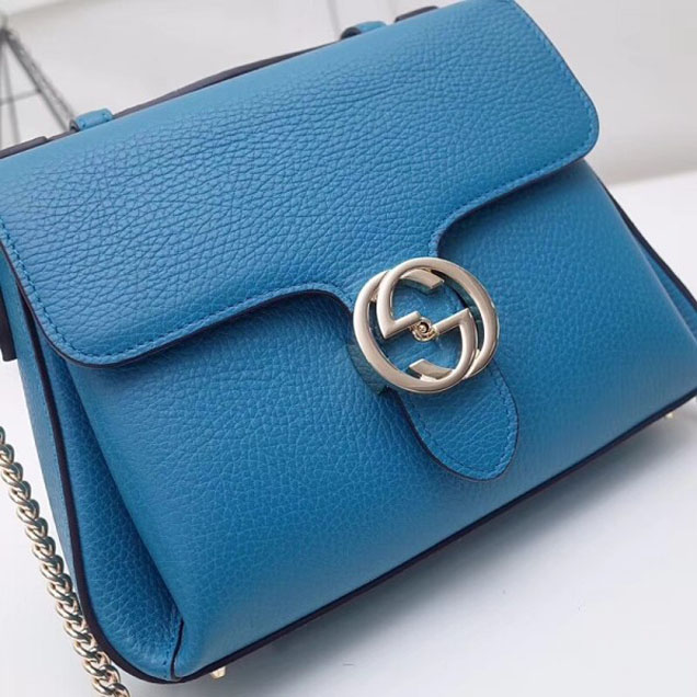 Gucci Interlocking G Buckle Chain Leather Cross Body Bag 510302 Cyan 2018